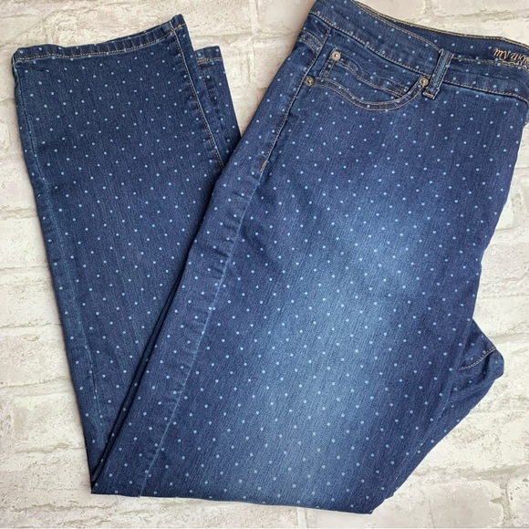 Women With Control Polka Dot Blue Jeans Tapered Leg Some Stretch 18W - Picture 2 of 6